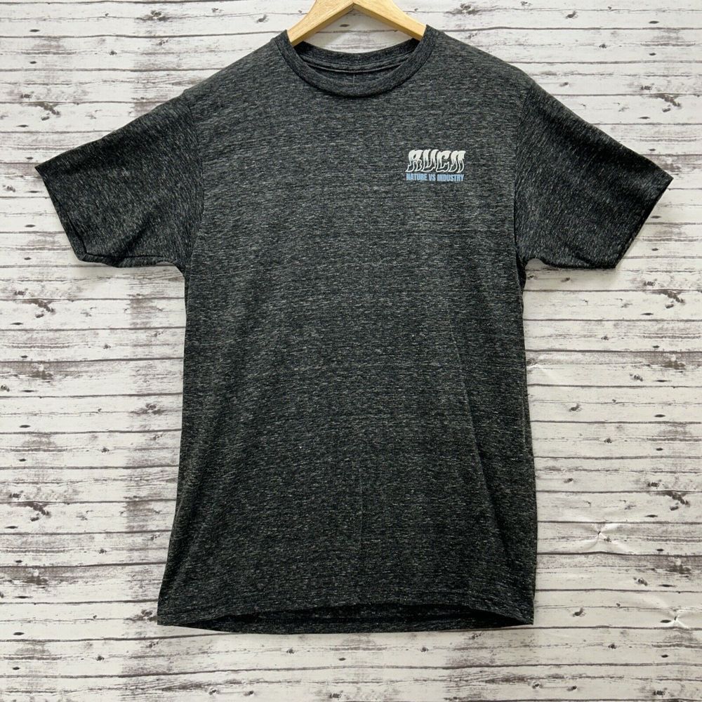 RVCA Graphic T-Shirt Surfer Skater Men's Medium Black Gray Nature vs Industry